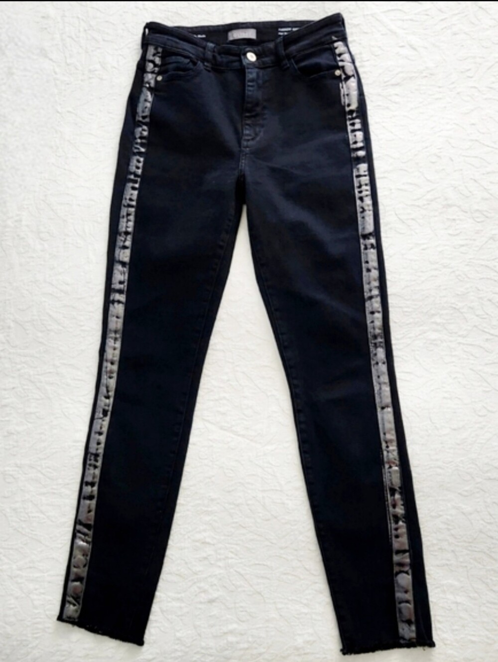 DL1961 Farrow High Rise Instasculpt Skinny Jeans Black / Silver Stripe, Size 27